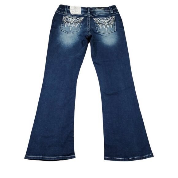 Stella in Dreams Mid Rise Boot Jeans Bootcut Sequin Bull Oxen Size 15 32 Blue - Picture 1 of 11